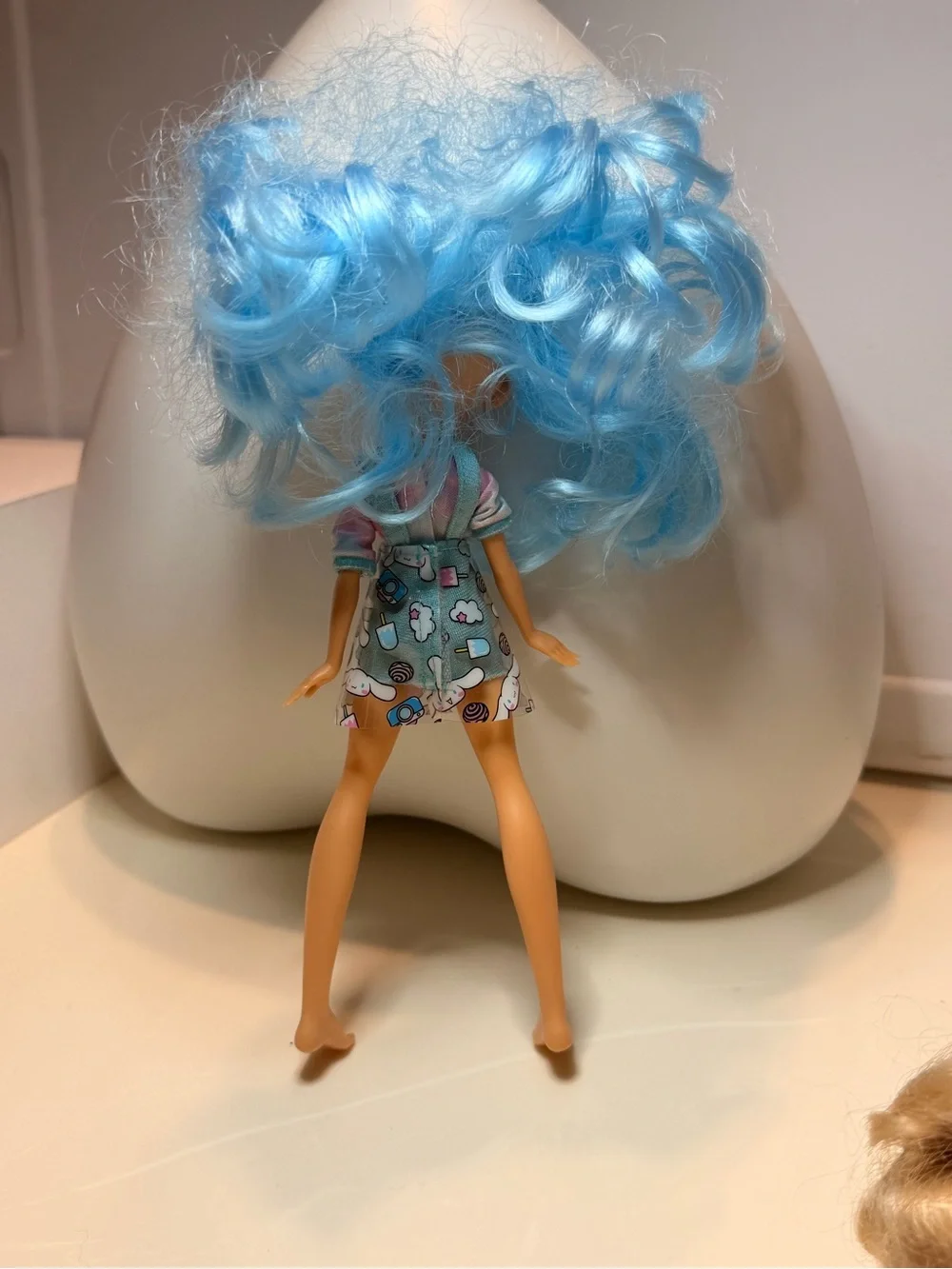 Mattel Doll with Bright Blue Hair and Pastel Dress